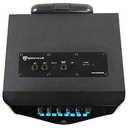 Rockville ROCKnGo 8" Portable Rechargeable Bluetooth PA Speaker with Mic | 360W Peak / 90W RMS, Wireless VHF Mic, 4-8 Hour Rechargeable Battery, XLR / USB, Wheels, 5 Band EQ, Record, Echo, Class D Amp