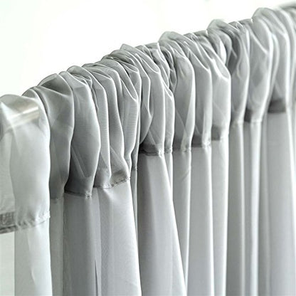 TABLECLOTHSFACTORY 10FT Fire Retardant Silver Sheer Voil Curtain Panel Backdrop - Premium Collection - color: Silver, size: 120"W x 120"L (Pack of 1)