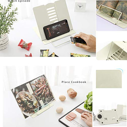 MSDADA Book Stand Metal Reading Rest Book Holder Adjustable Cookbook Holder | Documents Holder Portable Bookstands for Recipes Textbooks Tablet Music Books with Page Clips Gifts for Girls (Milky White) - color: Milky White