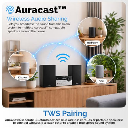 Philips Bluetooth Stereo System for Home with CD Player, Bluetooth 5.4 & Auracast, Upgraded 80W Stereo Sound, MP3, USB, Audio in, FM Radio, Bass Reflex Speaker, Remote Control Included - size: 80W Stereo System
