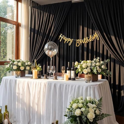 Tingjoo 80 FT x 10 FT Black Backdrop Curtains, Set of 16 Panels | Wrinkle Free Wedding Backdrop Drapes, Polyester Photo Backdrop Cloth for Birthday Graduation Party Photography Background - color: Black