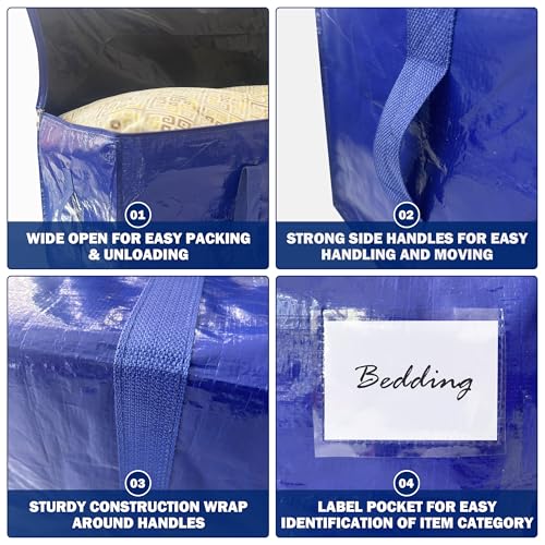 8 Pack Extra Heavy Duty Large Moving Bags with Strong Zipper & Carrying Handles, Sturdy Clothes Storage Bags Totes Bins, Packing Bag Move Boxes College Moving Supplies, Dark Blue - 24 gal - size: 24 gal-Dark Blue