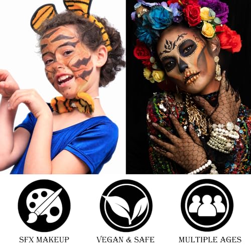 Black Brown Terracotta Face & Body Paint - Blendable Facepaint Foundation with Sponge & Brush for Skin, Professional Halloween Face Make-up Kit for Wolf Werewolf Tiger Deer Lion Beard Cosplay Costume - color: 04 Werewolf/Tiger