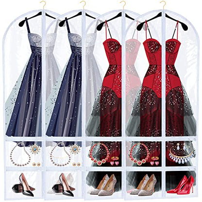 Sanwuta 4 Pcs Clear PVC Large Dance Garment Bags for Dancers Costume Long Garment Bag with 4 Zipper Pockets for Competitions(22.8 x 51 Inch,Clear) - size: 22.8 x 51 Inch