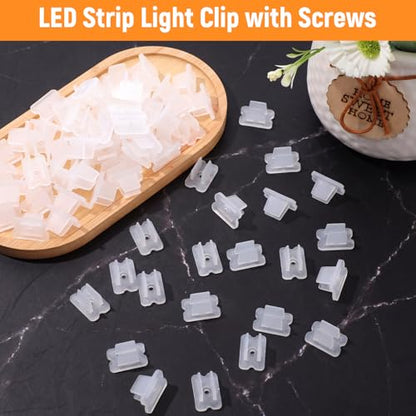 Mifoci 150 Pack LED Light Clips with Screws Waterproof LED Strip Mounting Bracket Clear PC Mounting Clips for Strip Lights, Indoor Outdoor Lighting Accessories for Under Cabinet Wall Installation
