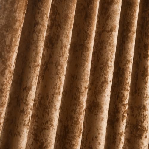 Lux Caramel Crushed Velvet Curtains 2 Panel Set - 84 inches Long Room Darkening Luxury Distressed Velvet Rod Pocket Window Drapes for Living Room Bedroom 52" W x 84" L - color: Caramel, size: 52"W x 84"L (Pack of 2)