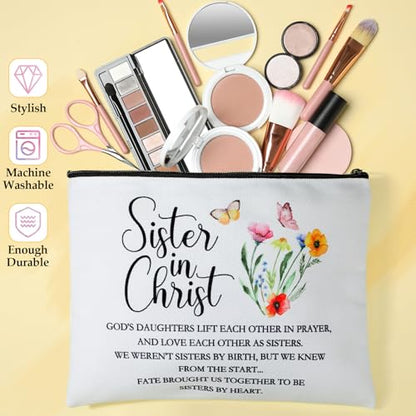 Reginary 12 Pieces Sisters in Christ Makeup Bags Christian Gifts for Women Christian Secret Sister Cosmetic Bags Inspirational Religious Valentine Mother's Day Birthday Gift for Best Friends - style: Sisters in Christ