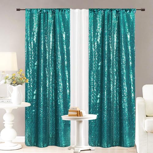 Eternal Beauty Teal 3mm Sequin Backdrop 2x8 Ft 2 Pack Wedding | Dense Sparkle Fabric With Breathable Mesh Backing And Rod Pocket For Parties And Photo Booth Events - color: Teal, size: 2Ftx8Ft
