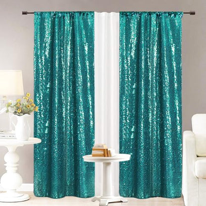 Eternal Beauty Teal 3mm Sequin Backdrop 2x8 Ft 2 Pack Wedding | Dense Sparkle Fabric With Breathable Mesh Backing And Rod Pocket For Parties And Photo Booth Events - color: Teal, size: 2Ftx8Ft