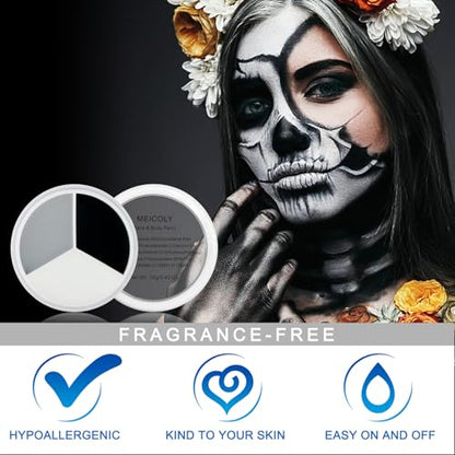 MEICOLY Black White Light Grey Face Body Paint Palette,Halloween Zombie Skeleton Makeup Face Paint,Clown Black White Makeup for Adults and Kids,Professional Body Paint Face Painting for SFX Cosplay - color: black white grey face paint palette