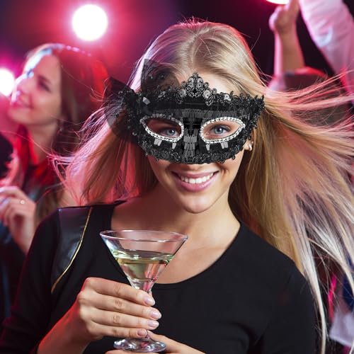SIQUK Couple Masquerade Masks Set Venetian Party Mask Costume Mask - color: Bow Black