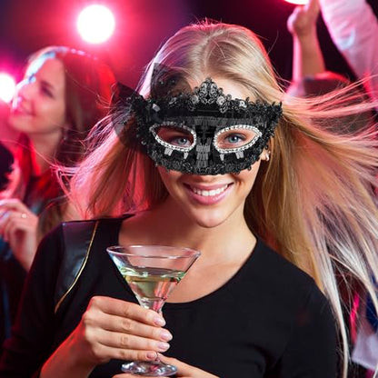 SIQUK Couple Masquerade Masks Set Venetian Party Mask Costume Mask - color: Bow Black