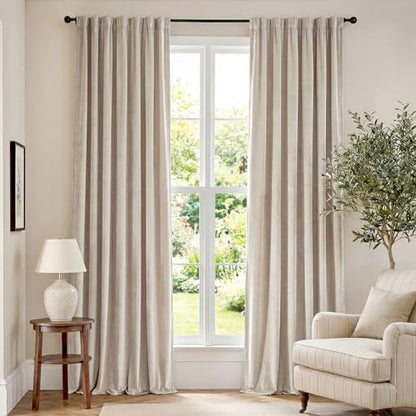 Lazzzy Beige Velvet Curtains Neutral Rod Pocket 52×96 Inch 2 Panels - color: R | Beige, size: 52"W x 96"L (Pack of 2)