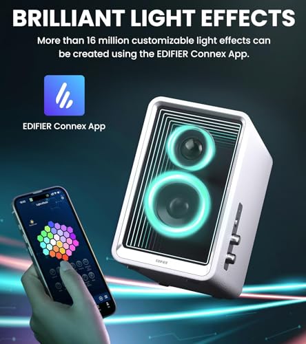Edifier QR65 RGB Light Desktop Active Monitor, 70W RMS, Hi-Res Audio, White | LDAC Bluetooth 5.3, 2.75" Long-Throw Aluminum Diaphragm mid-Low Drivers, 65W TurboGaN Charging, SUB Out, Multi Inputs, Stands - color: White