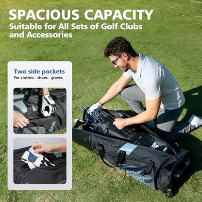 Golf Travel Bags for Airlines with Wheels, Hard Case Top and 1680D Heavy Duty Oxford Protect Golf Clubs, Lightweight and Easy to Maneuver - color: Black & Gray