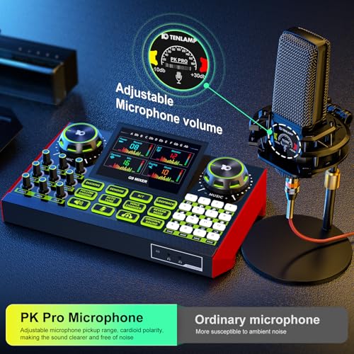 Podcast Equipment Bundle with Audio Mixer Sound Card and Podcast Microphone, Compatible with PC and Mobile Phones for Live Streaming, Singing, Recording, and Content Creation