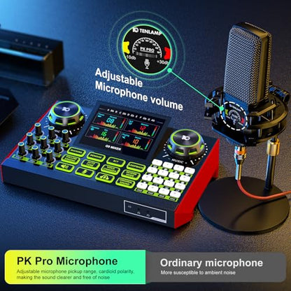 Podcast Equipment Bundle with Audio Mixer Sound Card and Podcast Microphone, Compatible with PC and Mobile Phones for Live Streaming, Singing, Recording, and Content Creation
