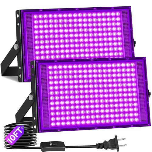 200W Black Light IP66 with 10ft Cable, Powerful for Halloween Glow Party | 2 Pack LED Blacklight Flood Light Outdoor, Glow in the Dark Party Supplies for Gym Classroom Body Paint Dance Party Decor - size: 200W-2 Pack