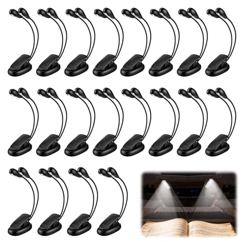 VZZNN 20 Pack Music Stand Light,Clip on LED Book Light for Piano Guitar Sheet Music,USB & AAA Battery Operated,4 Brightness Levels Dual Arm Reading Lamp for Musicians Orchestra Travel