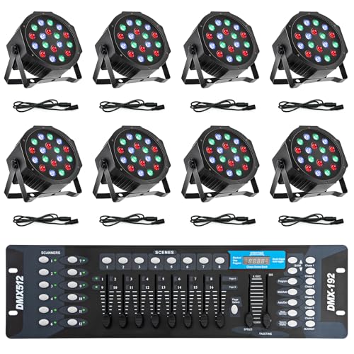 Stage Lights with Sound Activated & DMX Control, 8 Pack 18x3 W LED Par Lights, Versatile DJ Light for Stage Uplighting, Wedding, Party Events, Clubs,Music Shows & Holiday Decorations
