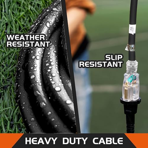 8 Ft Black Outdoor Extension Cord with Lighted End Weatherproof 12 Gauge | UL Certified 12/3 SJTW Cable, 15A Rated, Designed for Outdoor Lights, Appliances and Lawn Equipment - size: 8FT, style: 12/3