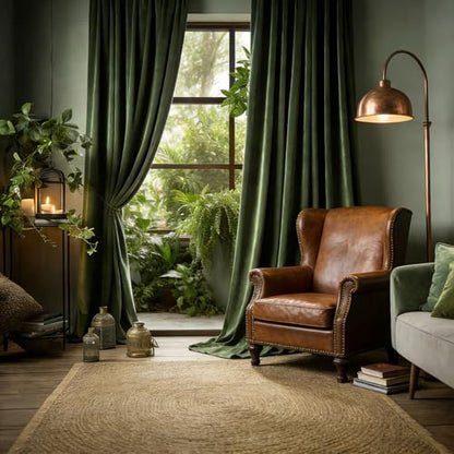 Velvet Blackout Curtains 52" W x 84" L - Olive Green Room Darkening Drapes with Rod Pocket & Back Tab, 2 Panel Set for Bedroom Living Room - color: Rod Pocket |Olive Green, size: 52"W x 84"L (Pack of 2)