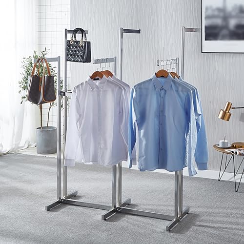 Floor Standing Metal Garment Rack - Heavy Retail Display Racks With Wheels | 6 Arms Clothing Rack, Square Tubing Portable Shirt Racks, Merchandise Display For Hanging Clothes (Silver) - color: Silver