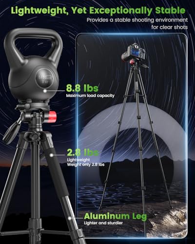 CAMBOFOTO 74"-Camera-Tripod, Porfessional Aluminum Heavy Duty Tripod Stand for Mirrorless Camera/DSLR/Cell Phone/Camcorder, with Holder and Travel Bag | Heavy‐Duty Tripod Stand for DSLR & Mirrorless Cameras/Smartphones/GoPro, with 360° Pan Head/Phone Moun