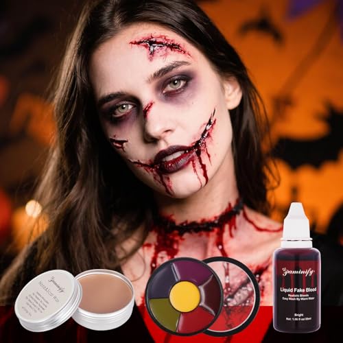 Halloween SFX Makeup Kit,6 Colors Bruise Wheel+30ml Dripping Washable Fake Blood+Liquid Latex+Scar Wax with Spatula+3 Pcs Sponge+Stipple Sponge,Face Fake Injury Special Effects Makeup Kit - color: bruise wheel makeup kit