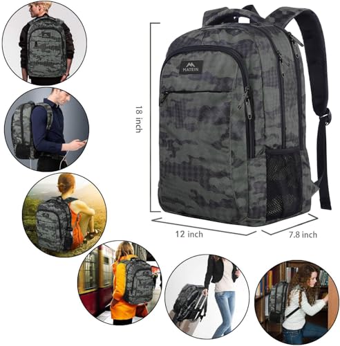 MATEIN Travel Computer Backpack, 15.6 Inch Sturdy College Laptop Bookbag | Lightweight Water Resistant, Anti Theft Back Pocket, Carry On Personal Item Bag, Casual Daypack Gift for Women Men - color: Grey and Black Camo, size: 15.6 Inch