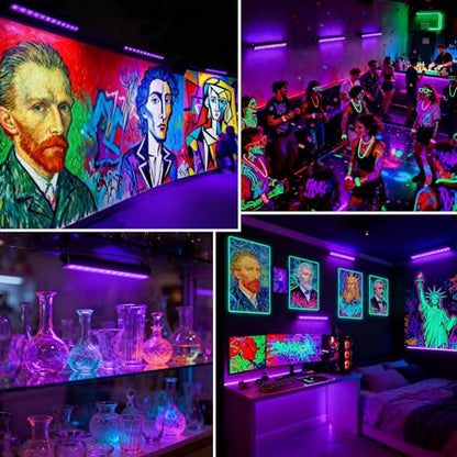 CREATESTAR 2 Pack LED Black Light Bar 45W, IP66 Waterproof Blacklight with Plug & Switch, Black Light for Glow Party, Halloween Decorations, Fluorescent Poster, Body Paint, Bedroom, Classroom
