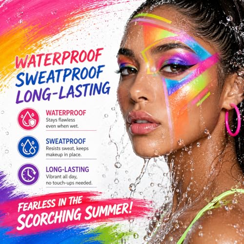 Face Paint Palette Kit 40 Colors Waterproof Oil Based Body Paint Makeup Kit | Face Painting Kit for Kids Professional Non-Toxic Makeup Palette with Tattoo, Brush, Stencil, Sponge, Gem, Party Halloween