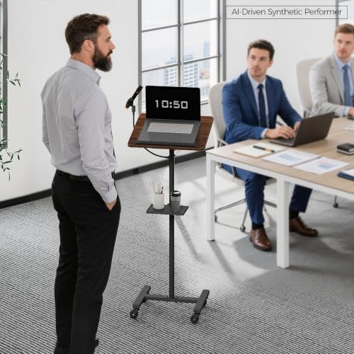 MAHANCRIS Podium Stand with Microphone Stand, Mobile Lectern and Laptop Desk with Storage Tray, 28.9-42.7 Inch Adjustable Height Portable Podium for Classroom, Conference Room, Walnut LPHR4001 - color: Walnut