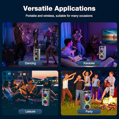 Karaoke Machine with 2 Wireless Microphones, Portable PA System Big Bluetooth Speaker with LED Lights, Remote Control Support Bass/Treble Adjustment, TF Card/USB, REC for Adult Kids Home Party