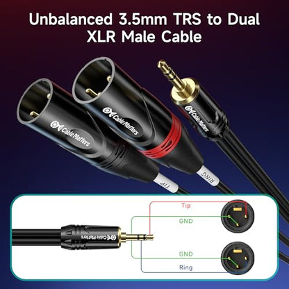 Cable Matters 3.5mm TRS to 2 XLR Cable, Male to Male, 6ft | 1/8 Inch TRS, Aux to Dual XLR Male Breakout Cable - size: 6 ft