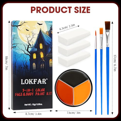 Black Red Orange Face & Body Paint - Blendable Facepaint Foundation with Sponge & Brush for Skin, Professional Halloween Face Make-up Kit for Scarecrow Tiger Devil Pumpkin Fox Lion Costume - color: 09 Pumpkin/Scarecrow