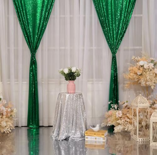 Eternal Beauty Green 3mm Sequin Backdrop 2x8 Ft 2 Pack Wedding | Dense Sparkle Fabric With Breathable Mesh Backing And Rod Pocket For St Patricks Day Parties And Photo Booth Events - color: Green, size: 2Ftx8Ft