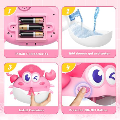 Bath Toys,Light Up Baby Bath Toys Bath Bubble Machine with Colourful RGB Light Great Birthday for Toddler Boys and Girls Tub Toy for Kids Ages 1-3 4-8 - color: Pink