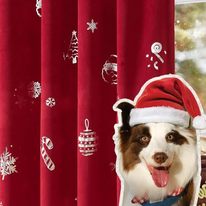 Lazzzy Christmas Curtains Velvet 96 Inch Length Thermal Insulated Silver Foil Print Drapes for Bedroom Living Room Darkening Window Treatments Rod Pocket Curtains, 2 Panels - color: Foil Silver/Red, size: 52"W x 96"L (Pack of 2)
