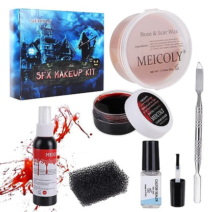 MEICOLY SFX Makeup Kit Scars Wax,Fake Blood Spray(2.1Oz) Halloween Special Effects Wound Wax(1.67Oz) with Spatula,Stipple Sponge,Coagulated Blood Gel(1.06Oz),5ml Castor Sealer,Scary Clown Makeup 01 - color: 1 pcs Modeling Wax Set 01