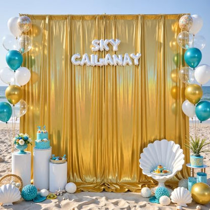 10x10ft Gold Sequin Backdrop Curtains Wedding Party Glitter Curtain Backdrop Fabric Shimmer Drapes Backdrop Bridal Baby Shower Birthday Christmas Photoshoot Background Photography 5x10FT，2 Panels - color: Sequin Gold, size: 10ft X 10ft(2 Panels 5ft X 10ft