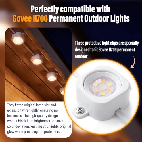 120 Pcs Light Clips for Govee H706 Permanent Outdoor Lights,White | Protective Lamp Cover Clips, Includes Mounting Screws, Replacement for 3m Glue, Ideal for Eaves, Yard & Patio