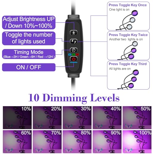 inShareplus 395nm~405nm Dimmable UV Gooseneck Light with USB,15W UV Black Curing Lamp, Clamp Lights with Clip for UV Glue Resin Curing, Gel Nail, Resin Art, Aquarium - color: Round, size: Three head