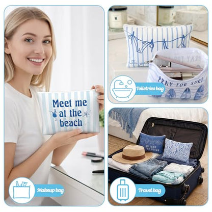 Reginary 12 Pcs Beach Themed Gifts Ocean Cosmetic Bags Coastal Makeup Bags | Seashell Portable Travel Toiletry Pouches for Women, Nautical Party Favor, Vacation Travel Supplies, Bachelorette Accessories - style: Coastal