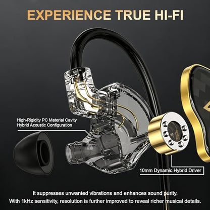 in Ear Monitor, HiFi Headphones with Dual Magnetic Dynamic Driver, Black - color: YJS-820-Black no Mic