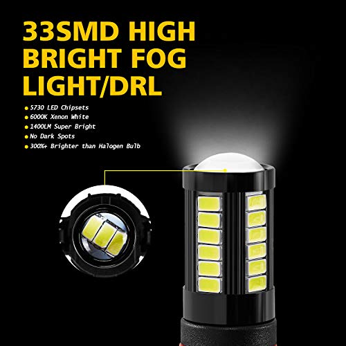 AUXLIGHT 5202 5201 12085 9009 H16 (European) LED Fog Light Bulbs 6000K Xenon White, Super Bright 2800 Lumens 33-SMD Chips LED Daytime Running Lights DRL Bulbs Replacement for Cars, Trucks (Pack of 2) - size: 5202 / 5201