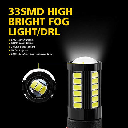 AUXLIGHT 5202 5201 12085 9009 H16 (European) LED Fog Light Bulbs 6000K Xenon White, Super Bright 2800 Lumens 33-SMD Chips LED Daytime Running Lights DRL Bulbs Replacement for Cars, Trucks (Pack of 2) - size: 5202 / 5201