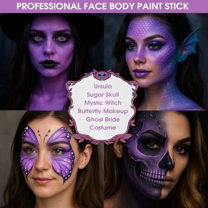 BADCOLOR Light Purple Face Paint Stick, Cream Lavender Periwinkle Eye Black, Sweatproof Waterproof for Sports Violet Lilac Halloween SFX Ursula Cosplay Costume Makeup - color: 1PCS Light Purple