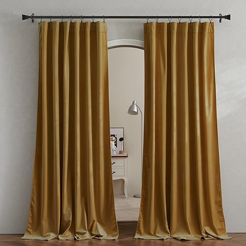 Pony Dance Golden Brown Velvet Curtains 84 inches Long with Rod Pocket Back Tab Top - Thick Havy Plush Velvet Drapes for Dining Room/Kitchen/Country House, 52Wx 84L, 2 PCs - color: Golden Brown, size: 52"W x 84"L (Pack of 2)