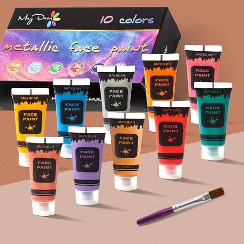 Maydear 10 Colors Face Body Paint Set, Safe Non-Toxic Liquid Paint for Adults and Children, Halloween, Cosplay - Pearl 0.7 FL OZ. Each - color: 10 Colors-Pearl